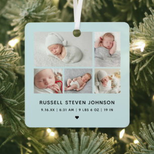 Modern 5 Photos Birth Announcement Metal Tree Decoration