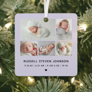 Modern 5 Photos Birth Announcement Metal Tree Decoration