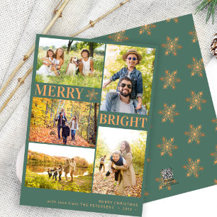 Modern 5 photos gold snowflake Christmas Holiday Card