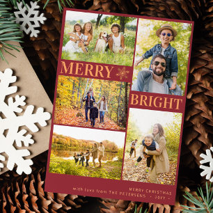 Modern 5 photos gold snowflake Christmas Holiday Card