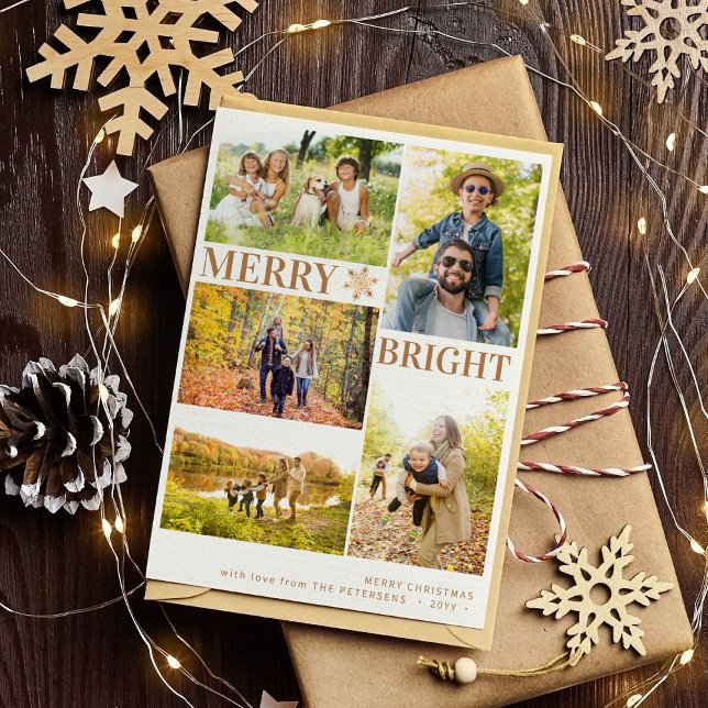 Modern 5 photos gold snowflake Christmas Holiday Card (Creator Uploaded)