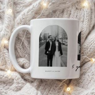 Modern 5-Year Anniversary 3-Photo Wedding Couple Coffee Mug