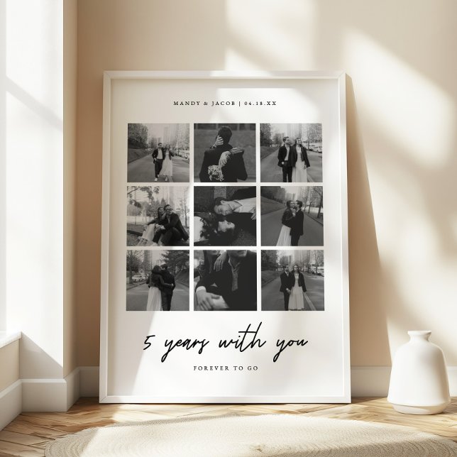 Modern 5-Year Anniversary 9-Photo Collage Poster (Creator Uploaded)
