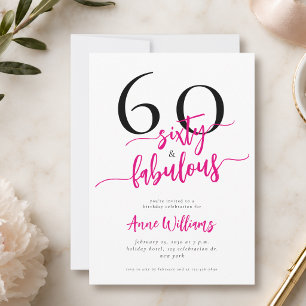 Modern 60 and Fabulous Pink 60th Birthday Party Invitation