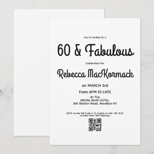 Modern 60 & Fabulous Black 60th Birthday Party Invitation