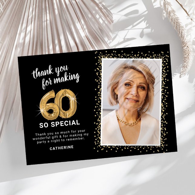 Modern 60th Adult Birthday Photo Thank You Card (Creator Uploaded)