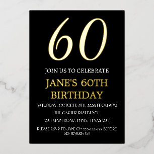 Modern 60th Birthday Black Gold Foil QR Code 