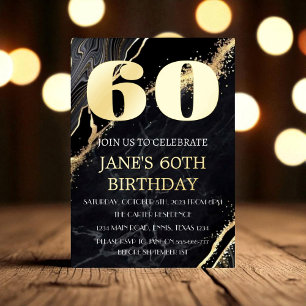 Modern 60th Birthday Black Gold Foil QR Code