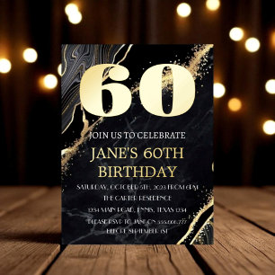 Modern 60th Birthday Black Gold Foil QR Code  Invitation Postcard
