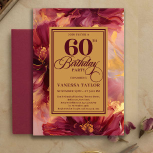 Modern 60th Birthday Burgundy Blush Boho Gold Invitation