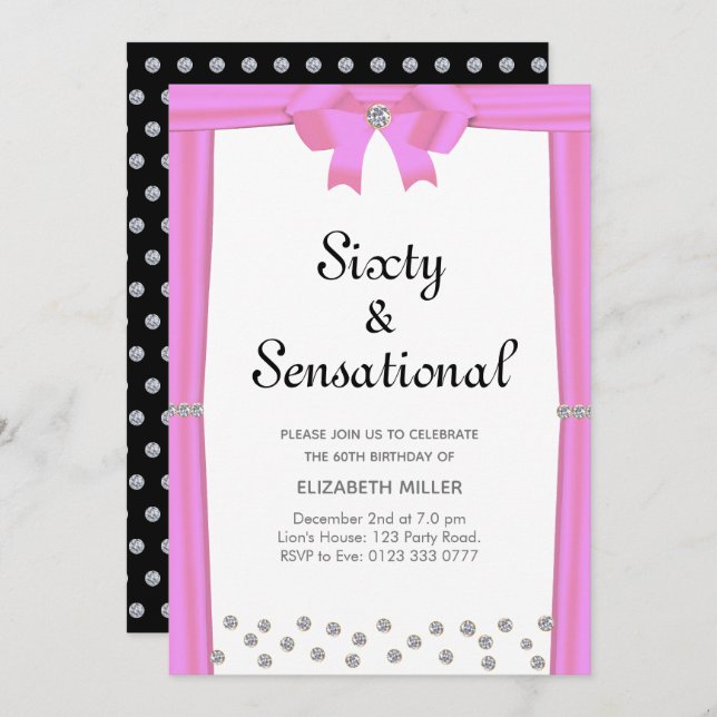 Modern 60th Birthday & Glitter Diamonds Invitation (Front/Back)