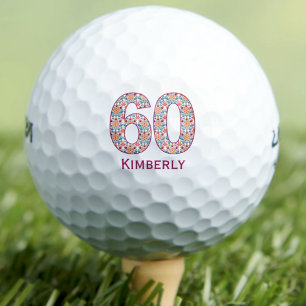 Modern 60th birthday golf balls pink initials