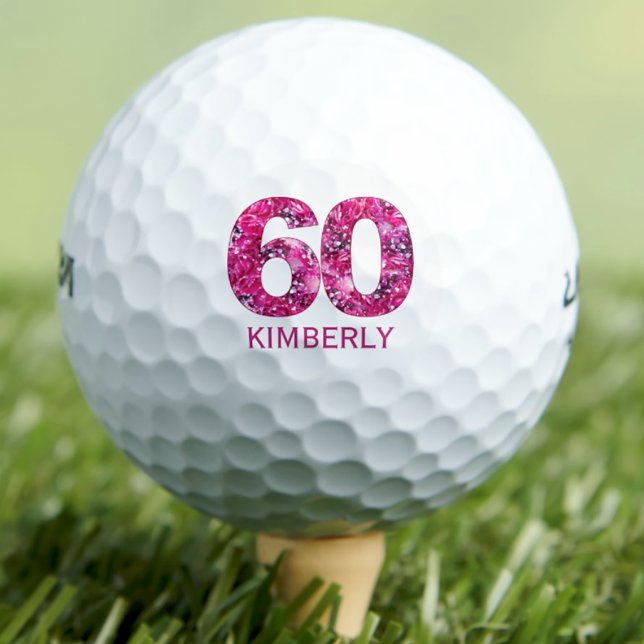 Modern 60th birthday golf balls pink initials (Creator Uploaded)
