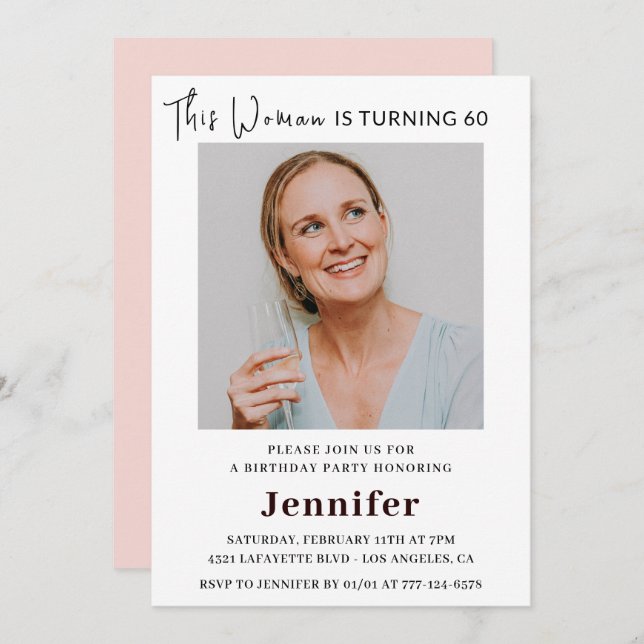 Modern 60th birthday invitations for her Photo (Front/Back)