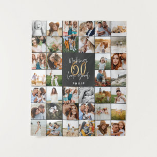Modern 60th birthday multi photo script gift tapestry