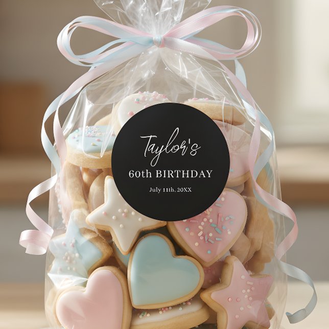 Modern 60th Birthday Name Date Classic Round Sticker (Creator Uploaded)