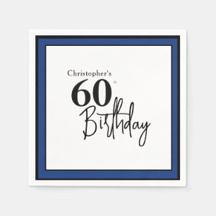 Modern 60th Birthday Napkin in Elegant Black Blue