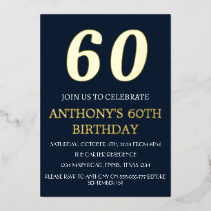 Modern 60th Birthday Navy Blue Gold Foil QR Code