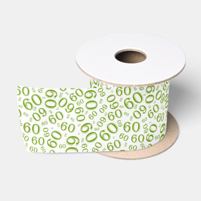 Modern 60th Birthday Number Pattern Green/White Satin Ribbon (Spool)