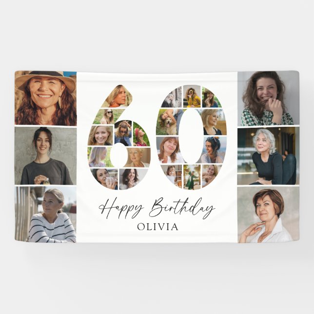 Modern 60th Birthday Photo Collage Banner (Horizontal)