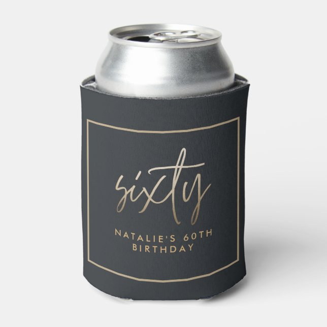 Modern 60th birthday simple stylish elegant script can cooler (Can Front)