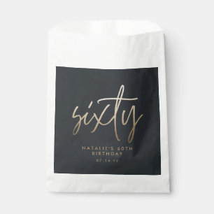 Modern 60th birthday simple stylish elegant script favour bags