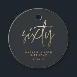 Modern 60th birthday simple stylish elegant script favour tags<br><div class="desc">Modern 60th birthday simple stylish elegant gold script 60th birthday design. Part of a collection.</div>