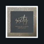 Modern 60th birthday simple stylish elegant script napkin<br><div class="desc">Modern 60th birthday simple stylish elegant gold script & geometric 60th birthday design. Modern geometric pattern. Part of a collection.</div>
