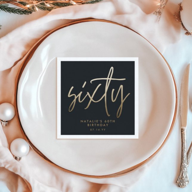 Modern 60th birthday simple stylish elegant script napkin (Creator Uploaded)