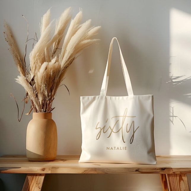 Modern 60th birthday simple stylish elegant script tote bag (Creator Uploaded)