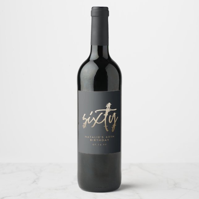 Modern 60th birthday simple stylish elegant script wine label (Front)