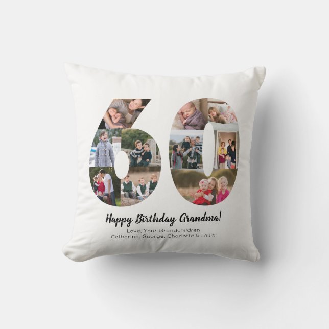Modern 60th Number Photo Collage Custom Greeting Cushion (Front)