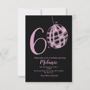 Modern 60th Script Bold Black Disco Glitter Invitation