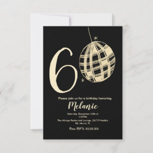 Modern 60th Script Bold Black Disco Glitter  Invitation