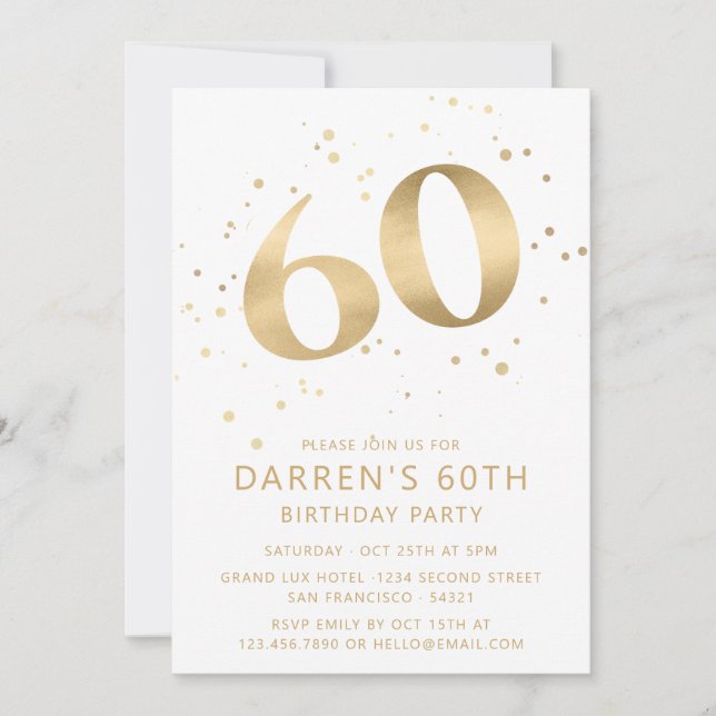 Modern 60th Sixty Birthday Photo Gold Glitter Invitation (Front)