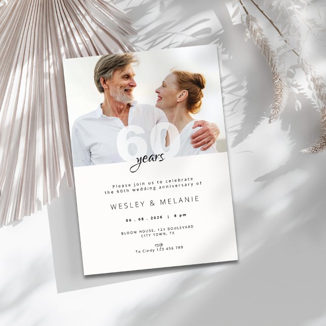 Modern 60th Wedding Anniversary with Photo Invitation (modern 60th wedding anniversary invitation with photo)