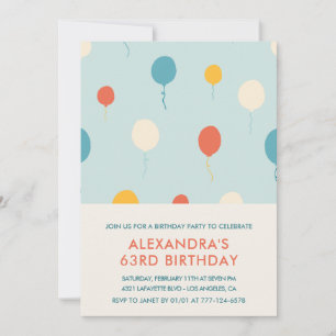Modern 63rd birthday invitations Balloons