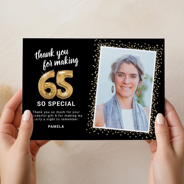 Modern 65th Adult Birthday Photo Thank You Card (Creator Uploaded)