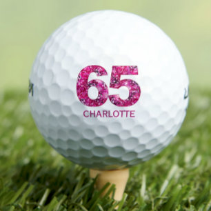 Modern 65th birthday golf balls 65 pink initials