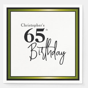Modern 65th Birthday Napkins Elegant Black Gold