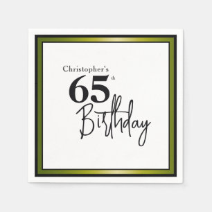Modern 65th Birthday Napkins Elegant Black Gold