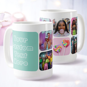 Modern 6 Custom Photo Text Besties Retro Green Coffee Mug