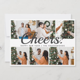 Modern 6 Photo Collage Cheers Happy New Year Holiday Card