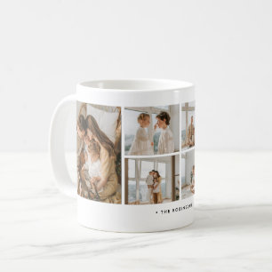 Modern 6-Photo Collage Custom Family Name Coffee Mug