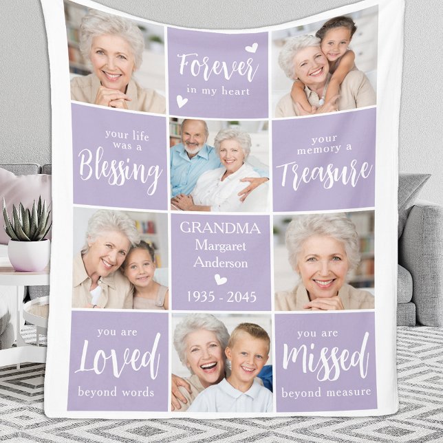 Modern 6 Photo Collage Family Memorial Poem Fleece Blanket (Creator Uploaded)