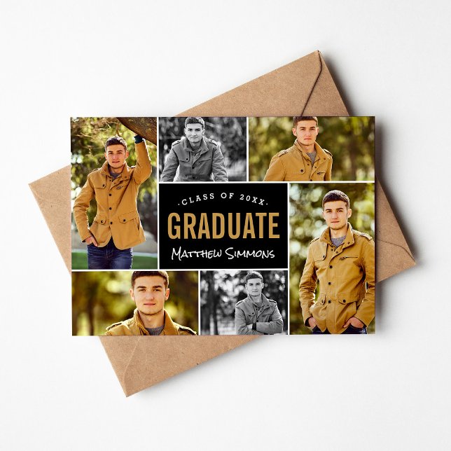 Modern 6 Photo Collage Graduation Party Invitation (Creator Uploaded)