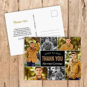 Modern 6 Photo Collage Graduation Thank You Postcard