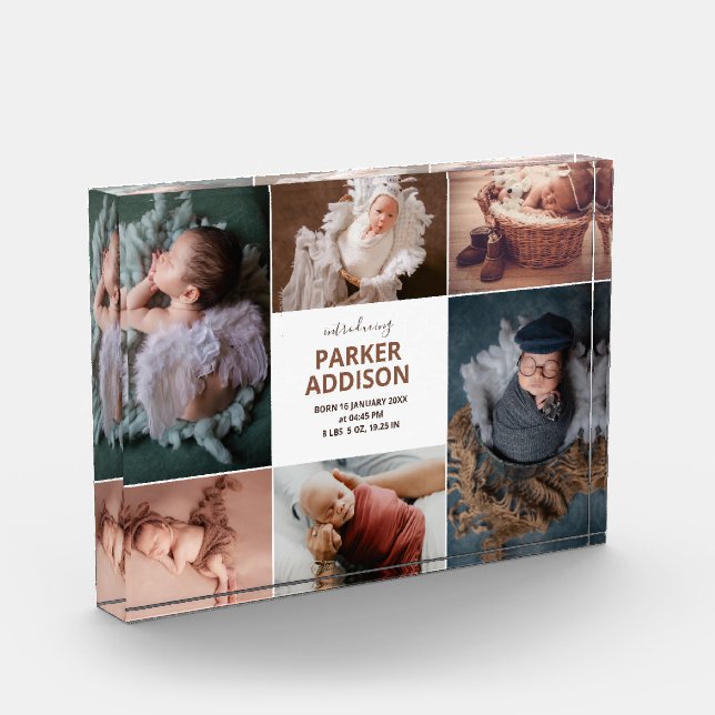 Modern 6 Photo Collage Grid Newborn Baby Birth Ann Block (Left)