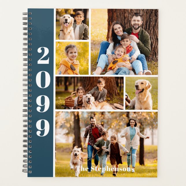 Modern 6 Photo Collage Personalised Custom Colours Planner (Front)