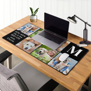 Modern 6 Photo Collage Personalised Monogram Desk Mat